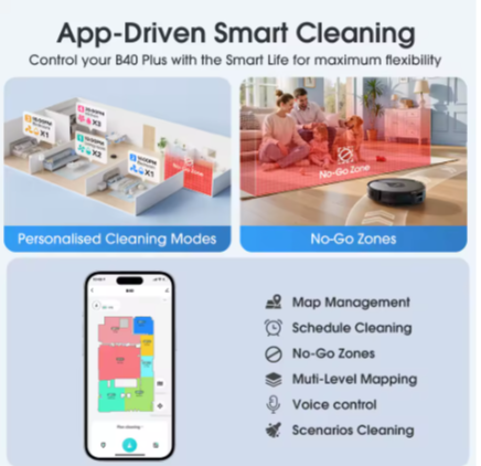 Lubluelu B40 Robot Vacuum and Mop Cleaner, 6000Pa Strong Suction, 180 Mins Long Runtime, APP Control Smart Mapping, 34 No-Go Zon